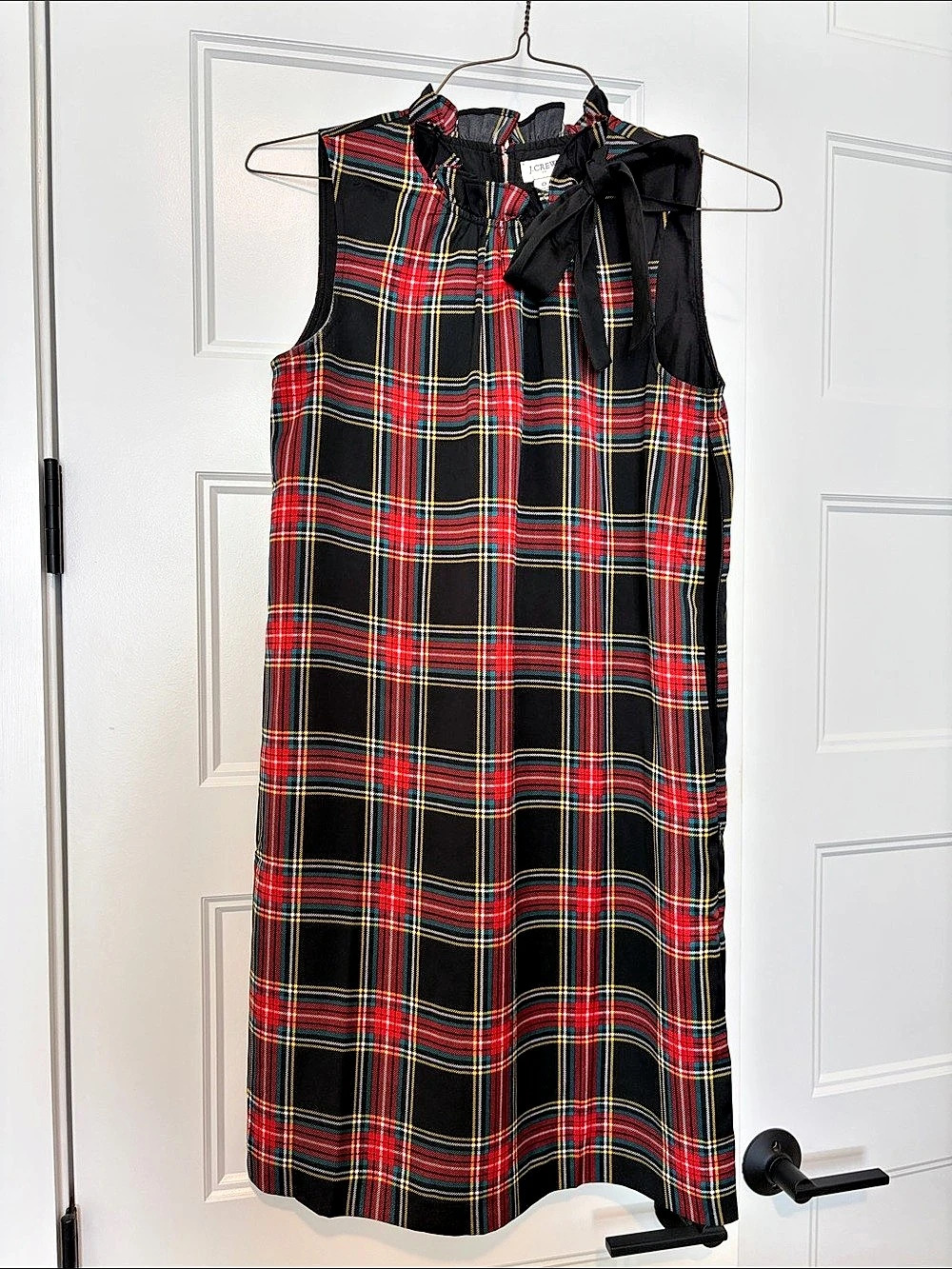 J.Crew Sleeveless Taffeta Dress in Mixed Stewart Tartan Plaid Midi Dress Black &